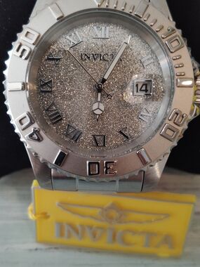 Invicta Angel Aureborne Swiss Ronda 515 WomenSilver Glitter Dial Stainless Watch